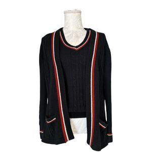 Vintage 50s/60s Cable Knit Sweater Vest Set Black Small